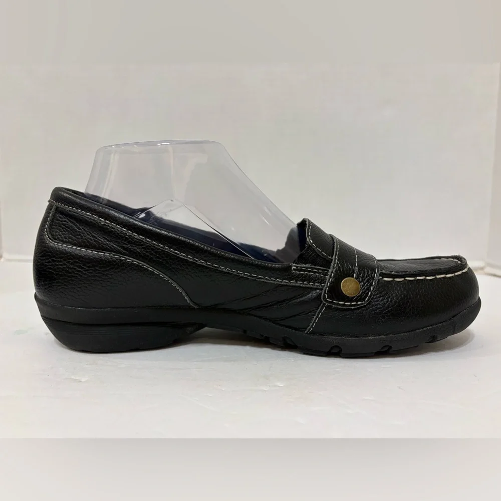 Skechers black leather relaxed fit memory foam slip-on loafers shoes size 8 - Picture 6 of 10